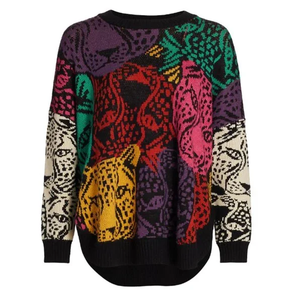 Farm Rio Women's Mixed Midnight Leopards Sweater Size L